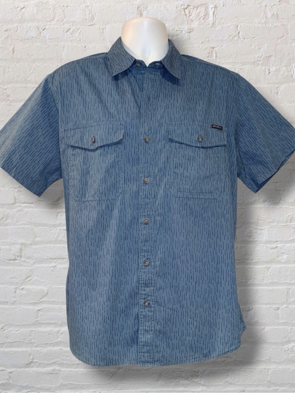 Eddie Bauer Guide Pro Short Sleeve Fishing Shirt Blue Patterned Men’s Size XL